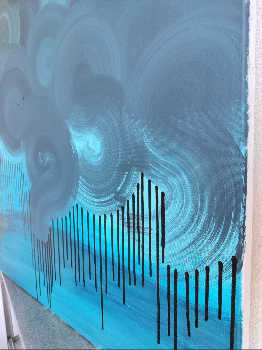 Tablou abstract modern albastru valuri decor perete