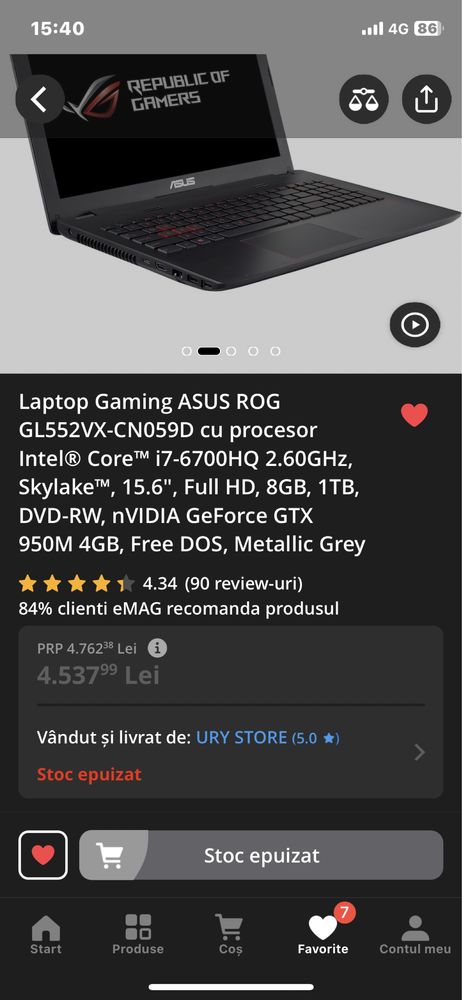 Laptop Gaming ASUS ROG GL552VX-CN059D