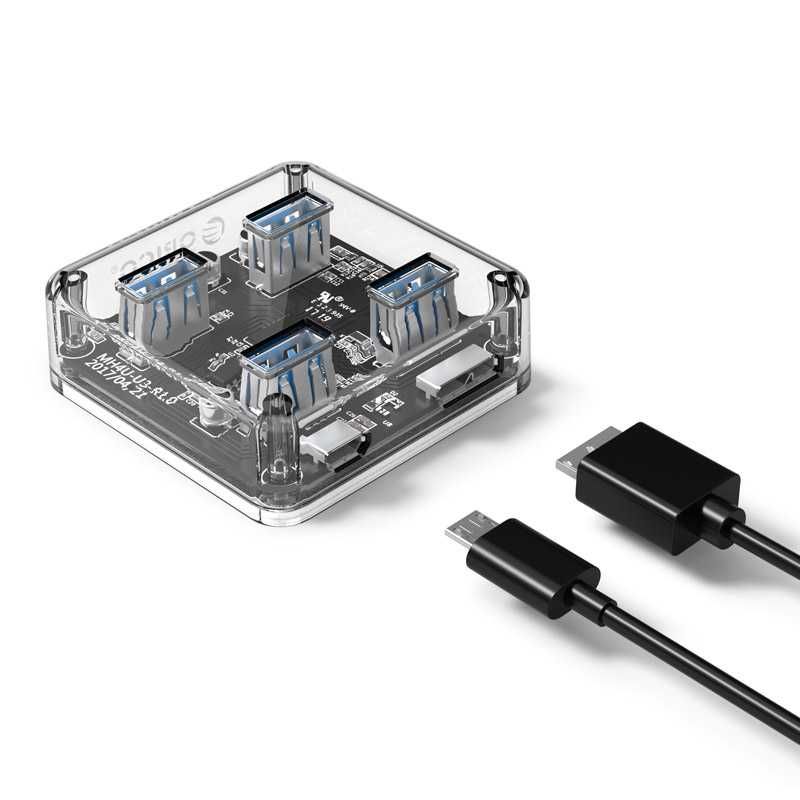 Hub USB 3.0 Orico cu 4 porturi USB 3.0, 100 cm, transparent, PC laptop