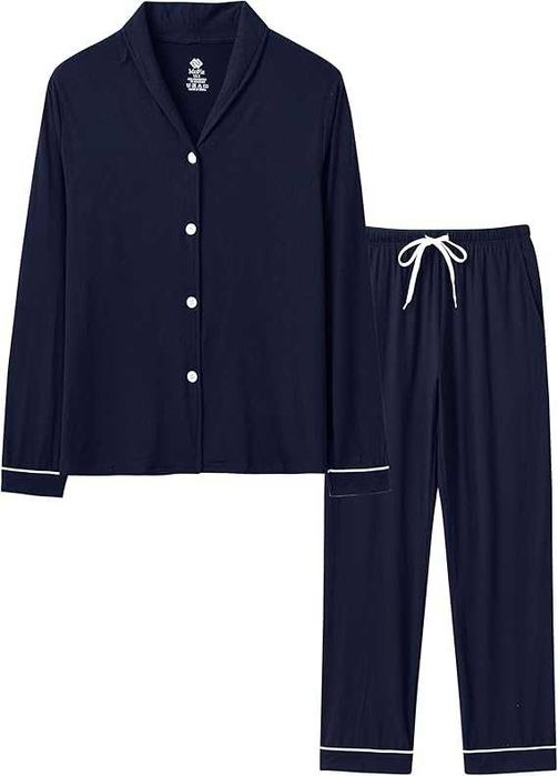 MoFiz Дълги пижами за жени, зимни меки пижами с дълъг ръкав и копчета