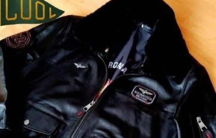 Geaca piele naturala 100%,tip aviator,guler detasabil blanita naturala