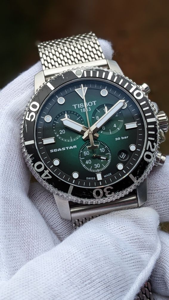 Tissot SeaStar 1000 Chronograph 45.5mm Green Dial/Milanese /Sapphire