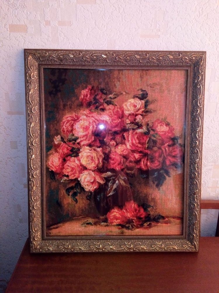 Картина вышивка крестиком Ренуар Букет роз