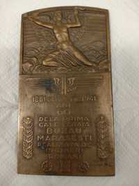 Medalie-plăcuță aniversara cale ferată Buzău- Mărășești emisă în 1941
