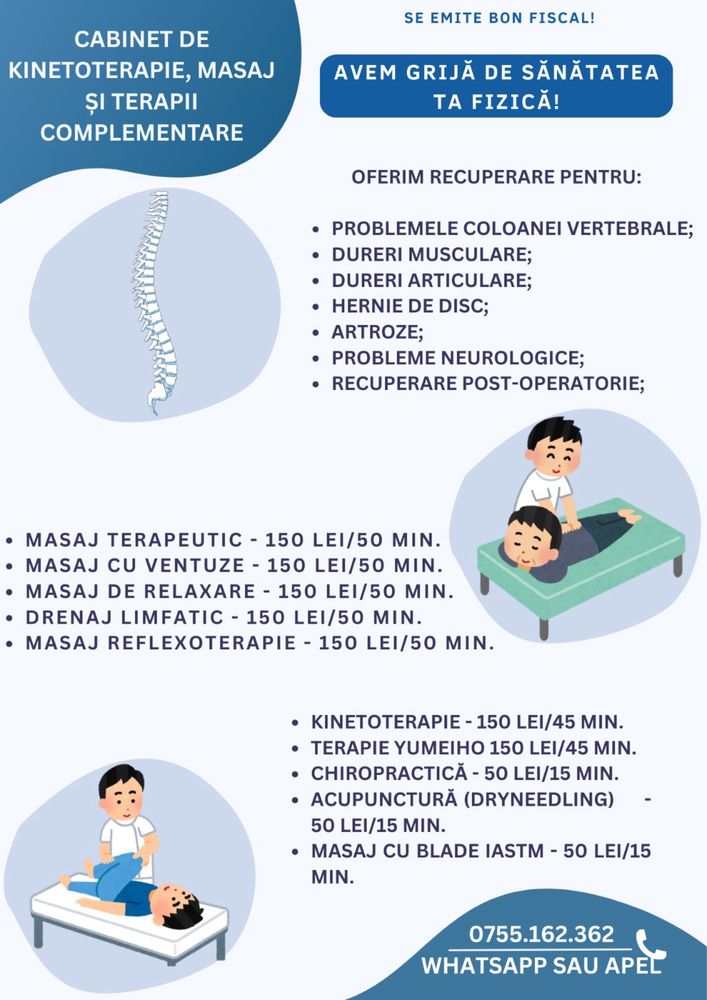 KinetMed -Kinetoterapie,masaj,acupunctura etc la cabinet sau domiciliu
