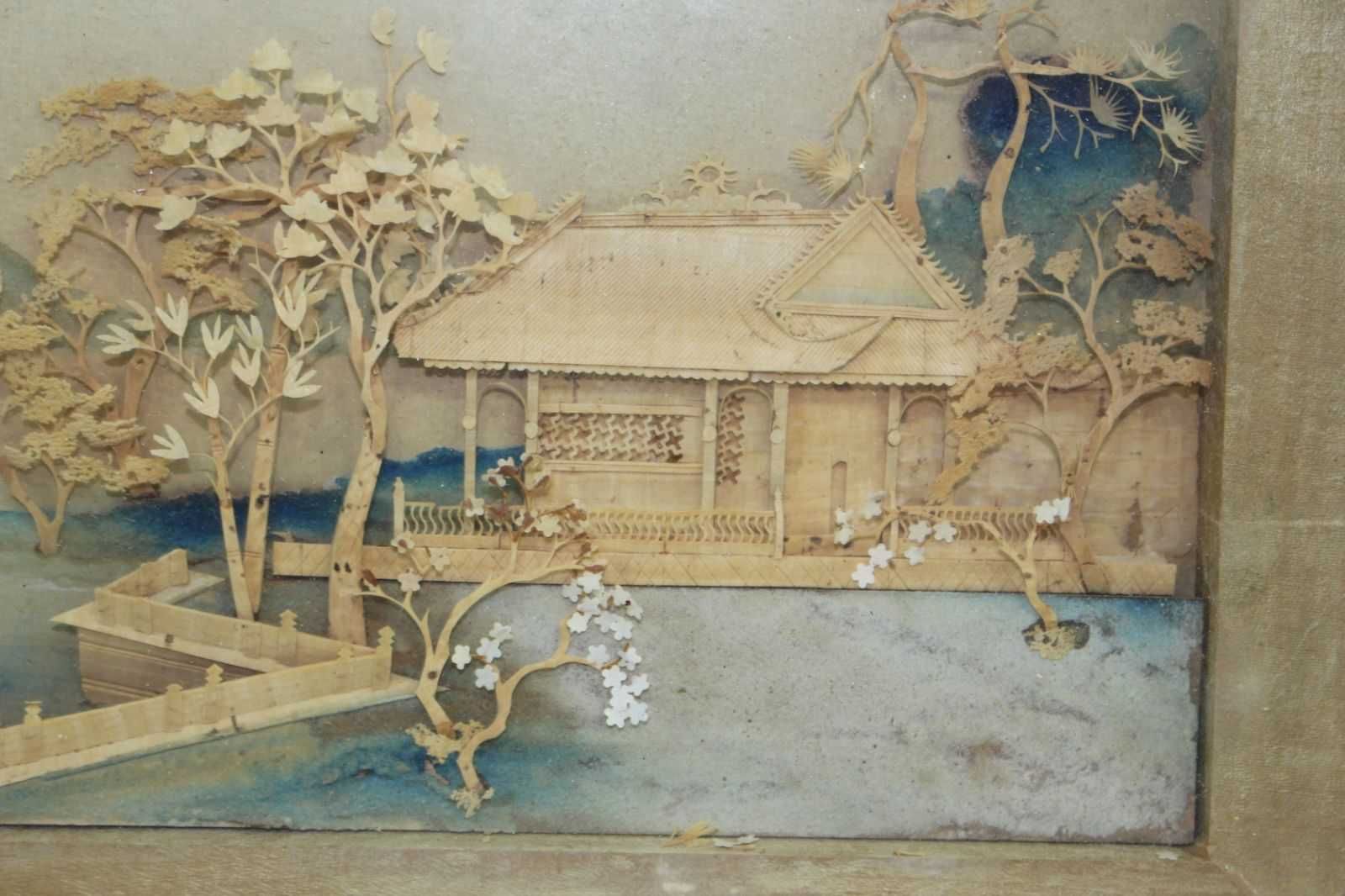 Интересна техника 3д стара Китайска картина с рамка и стъкло