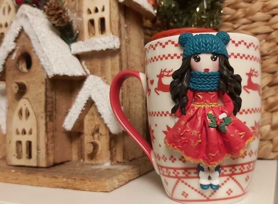 Cadou Craciun pentru sotie iubita cana papusa handmade