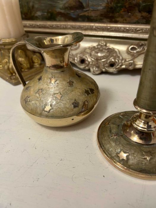 DN220 Set 2 obiecte frumoase de bronz cloisonne stelute 700g 10si20cmh