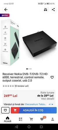 Receiver Nokia DVB-T/DVB-T2 HD 6000, terrestrial, control remote, outp