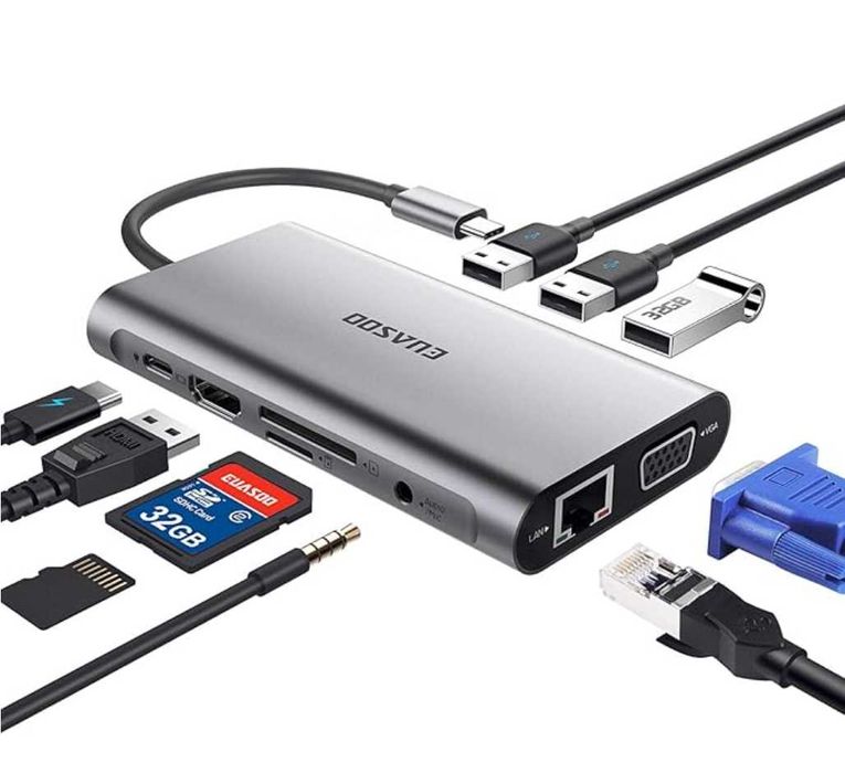 Hub USB-C 11 in 1 multifuncțional – HDMI 4K, RJ45, USB 3.0, SD