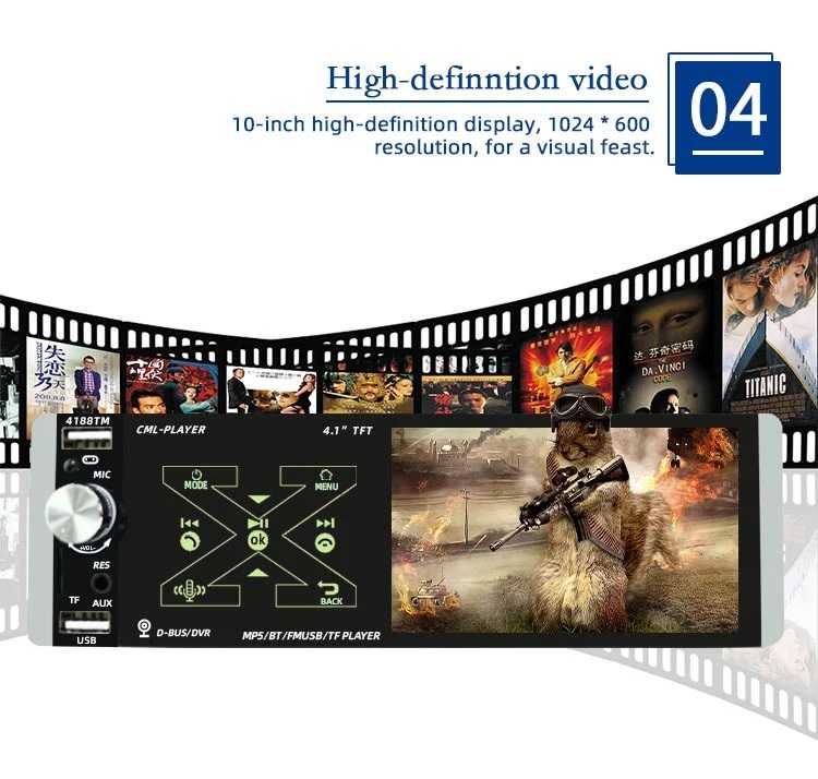 Casetofon Video 4,1” DVD Mp5 Auto 1Din USB- Navigatie.prin Mirrorlink