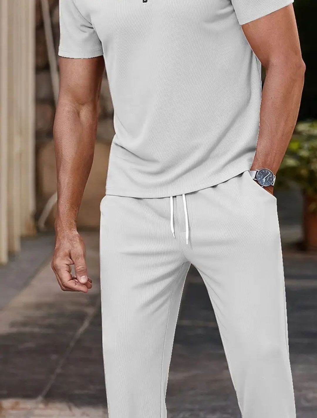 Set pantalon și tricou cu guler,casual