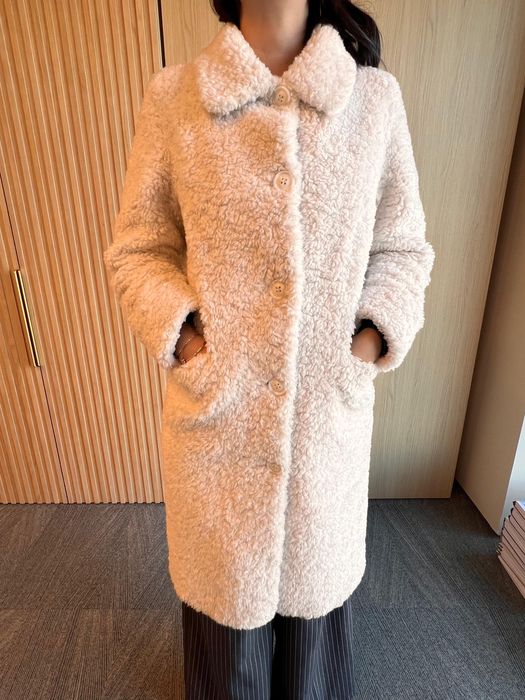 Белая шуба из натуральной овчины