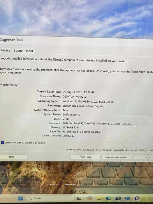 Laptop Acer Swift 3 SF314-71​ i7-12650H 16GB 1TB SSD OLED