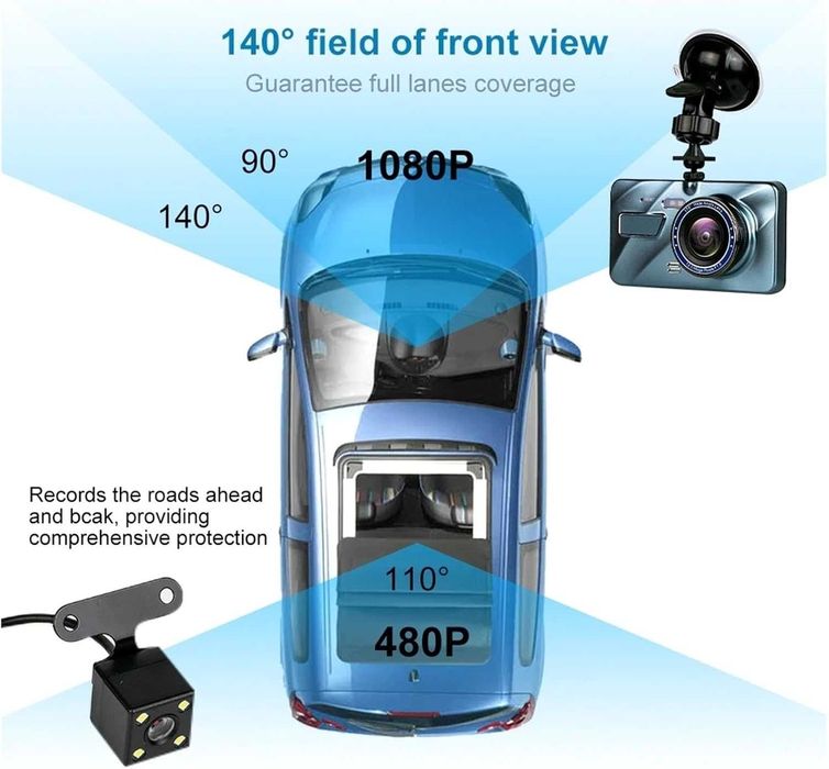 Camera auto dvr full hd, bord si spate rezolutie ultra, hdr, touch
