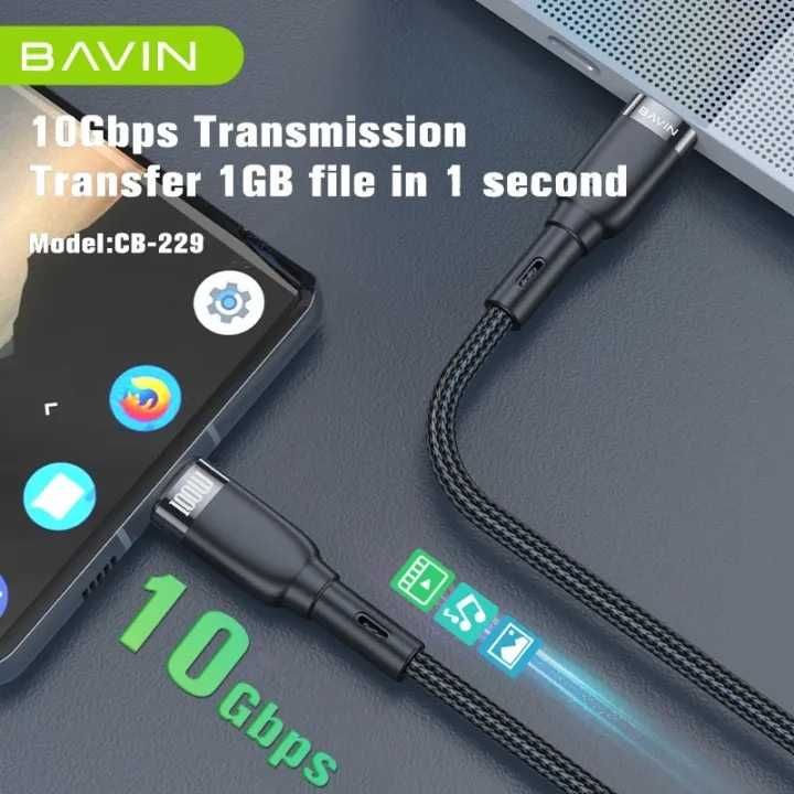 Cablu date si incarcare Bavin USB-C la USB-C, 60W, 1.5m, Alb sau Negru