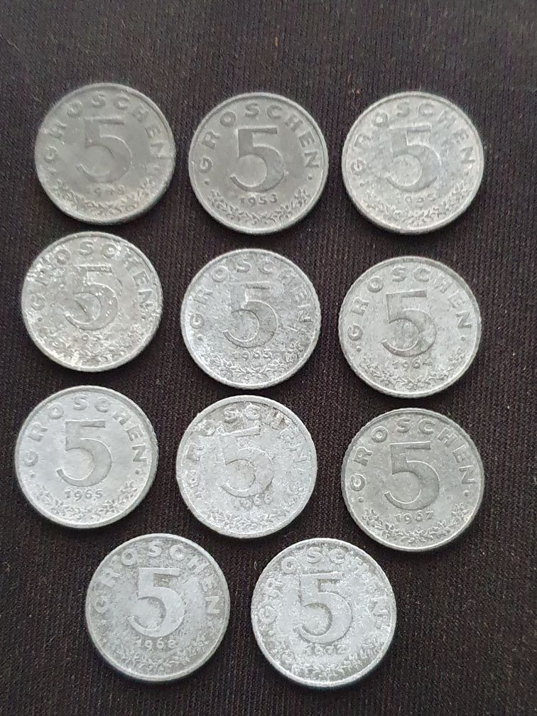 11 monede a câte 5 groși Austria