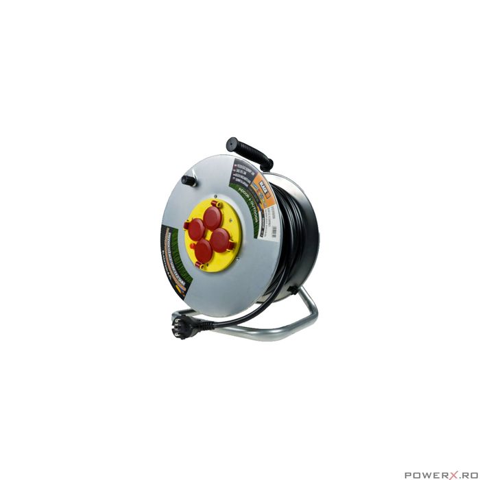 Rola prelungitor cablu cu cadru metalic 25 metri 3 x 2,5 mm Black