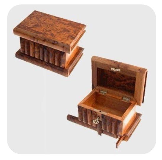 Кутия пъзел за бижута кафява дърво Барлд , Burled Wood Франция 1970 г