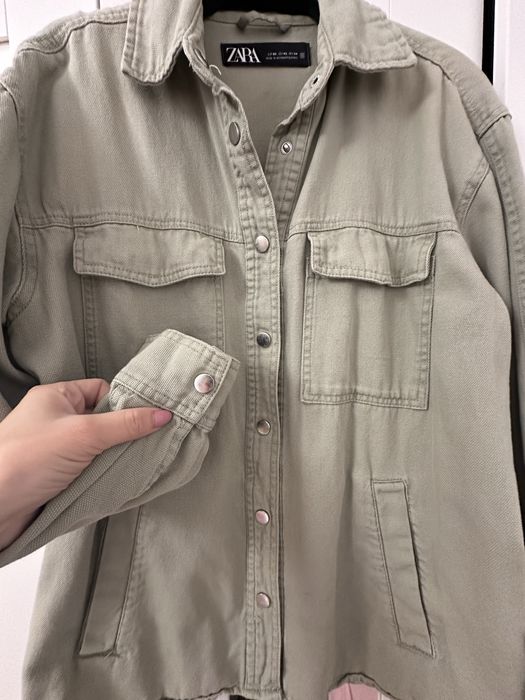 ZARA Xs oversize дамска риза/ яке в зелен цвят 100% памук