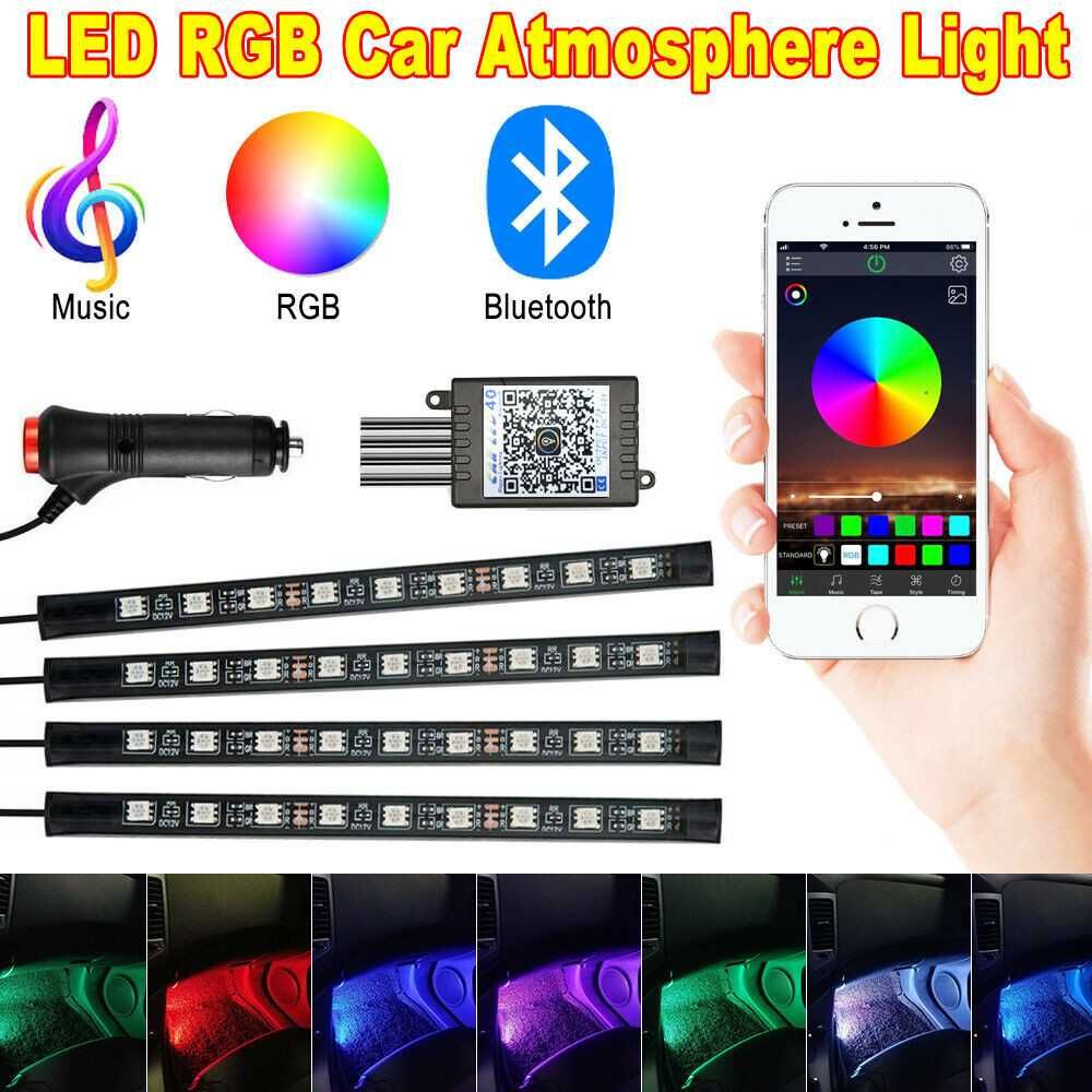 Kit 4 Lumini Ambientale RGB cu Aplicatie Telefon Bluetooth, 12V