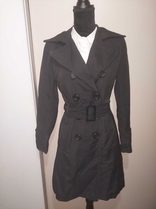 Trench negru lung cambrat, mărime S