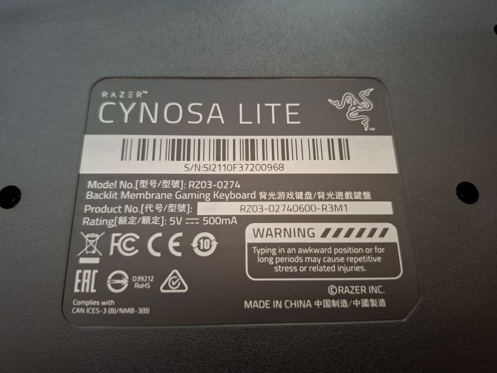 Клавиатура Razer Cynosa Lite RGB