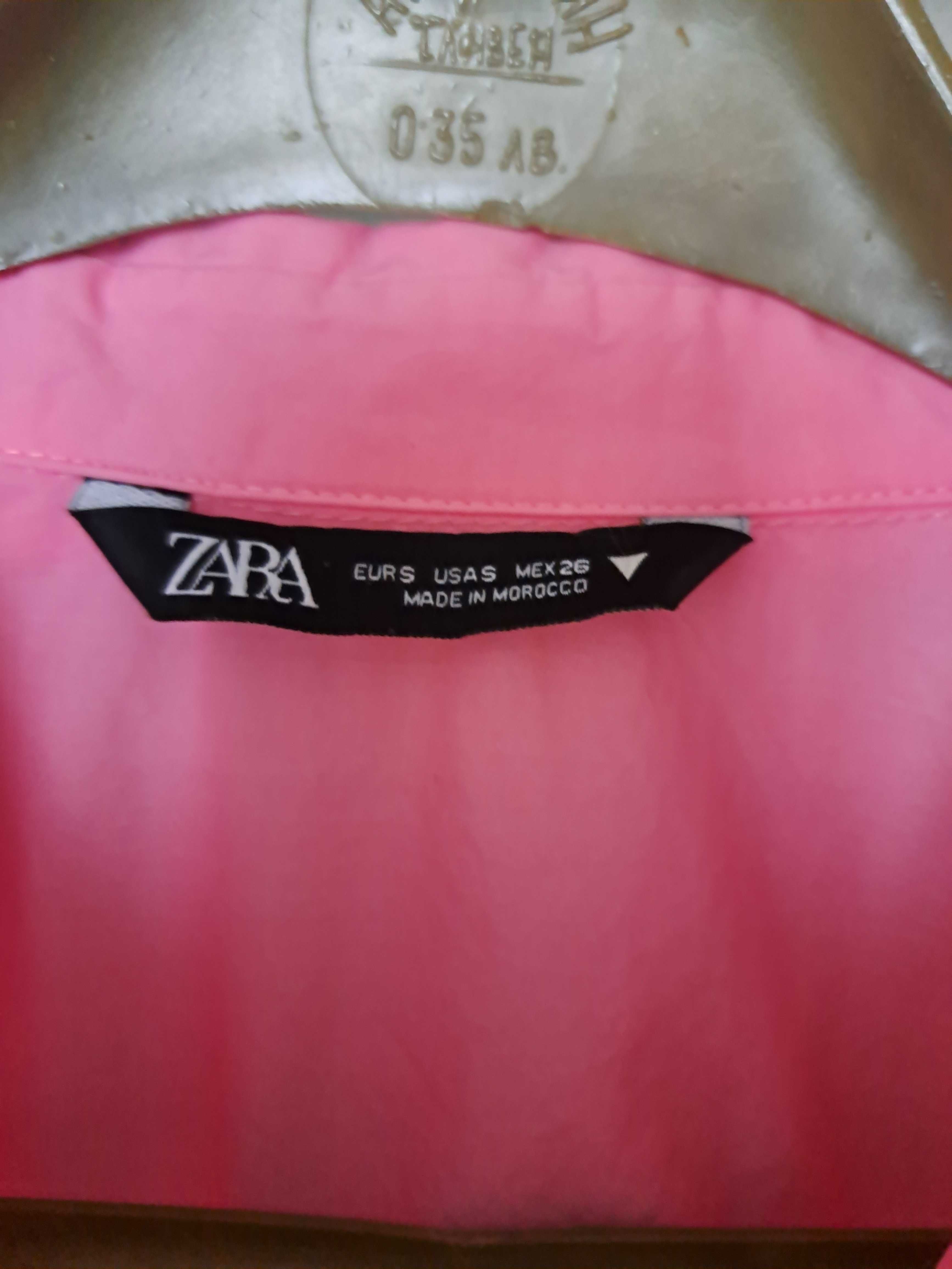 Дамска памучна риза ZARA в розово с дълъг ръкав
