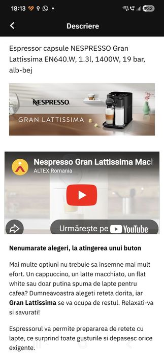 VAND aparat de cafea Nespresso