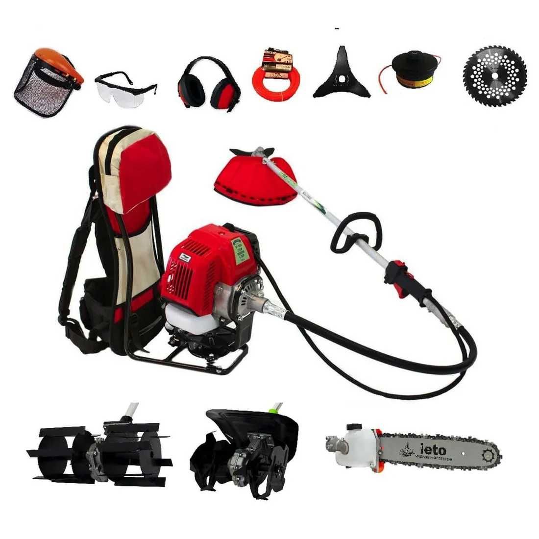 Motocoasa tip rucsac Micul Fermier+Cultivator+Prasitoare+Cap drujba