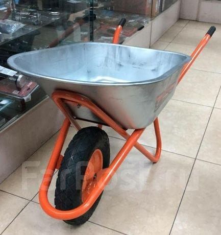 Тачка, тележка усиленная, строительная, оцинкованное корыто