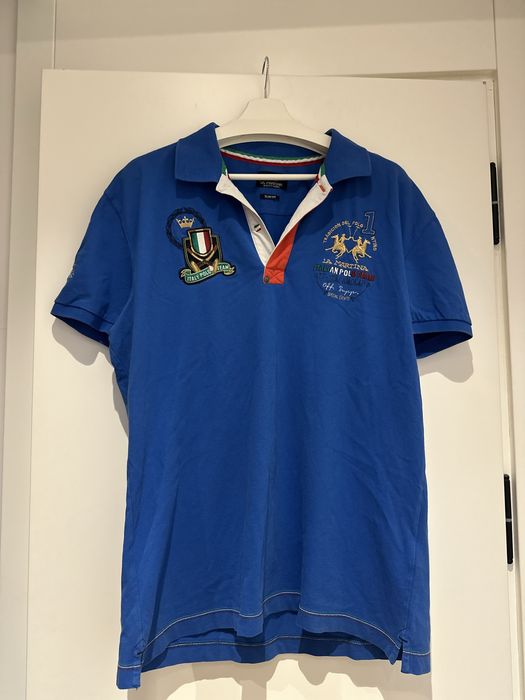 La Martina синя тениска с яка, размер Л slim fit