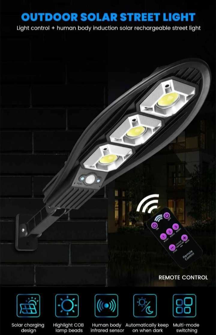 2бр=49.99 Соларна 600W LED Лампа IP65 + стойка за монтаж+дистанц