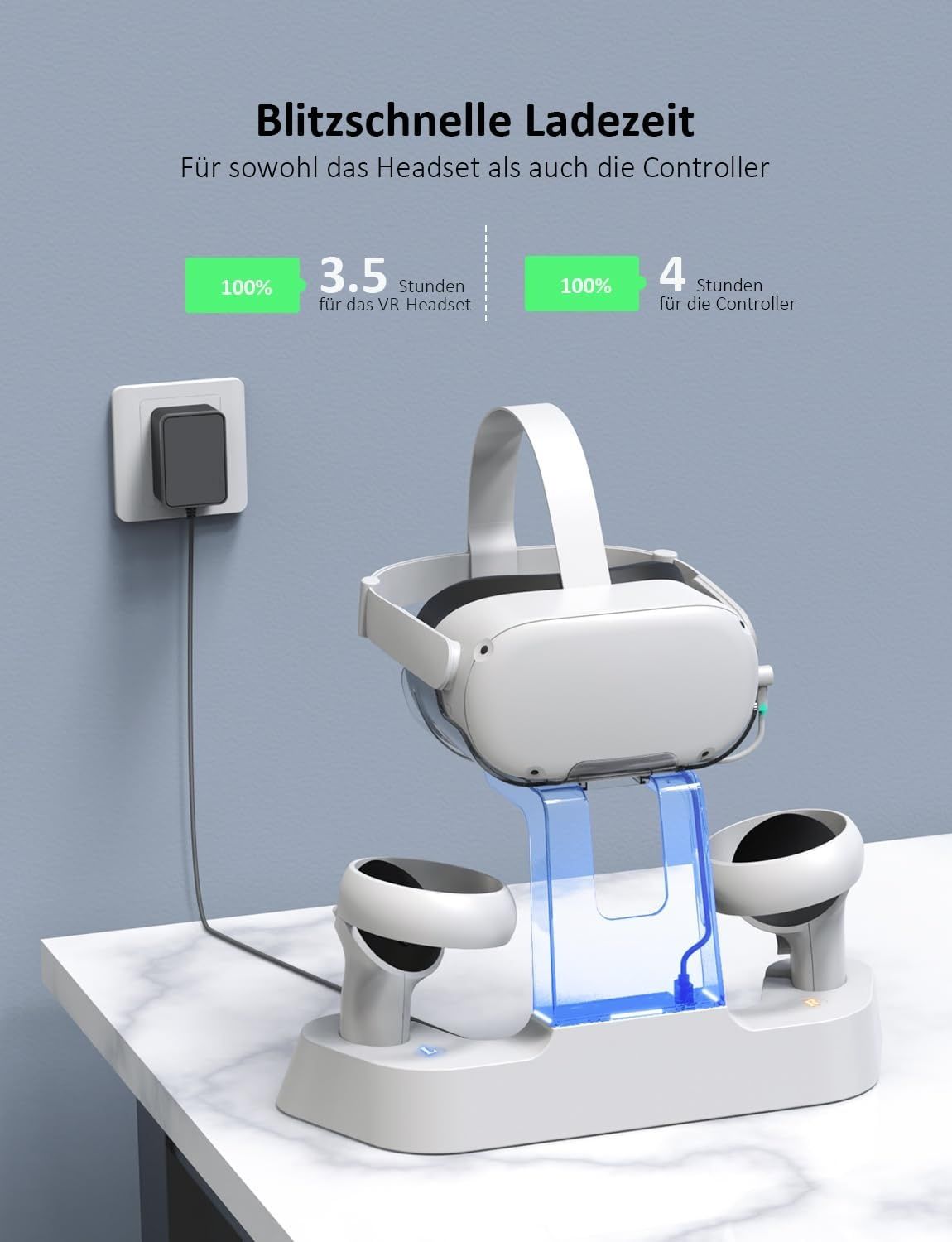 NexiGo Зарядна станция за Oculus Quest 2, Meta Quest 2 докинг станция