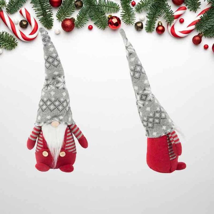 Коледен гном червен с брада, 38 см, мека декоративна фигура