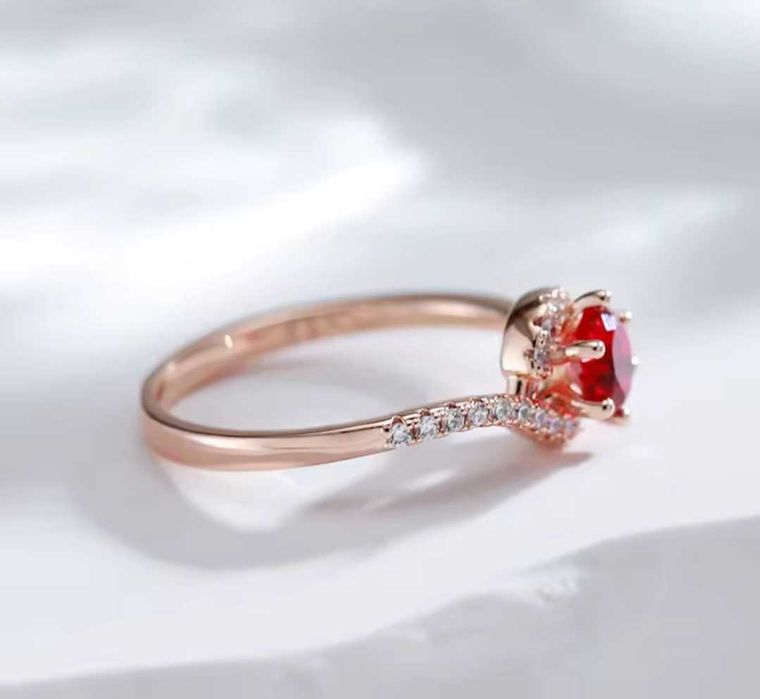 GR6, inel placat aur 14k,model logodna, zirconiu rosu/alb,desoebit