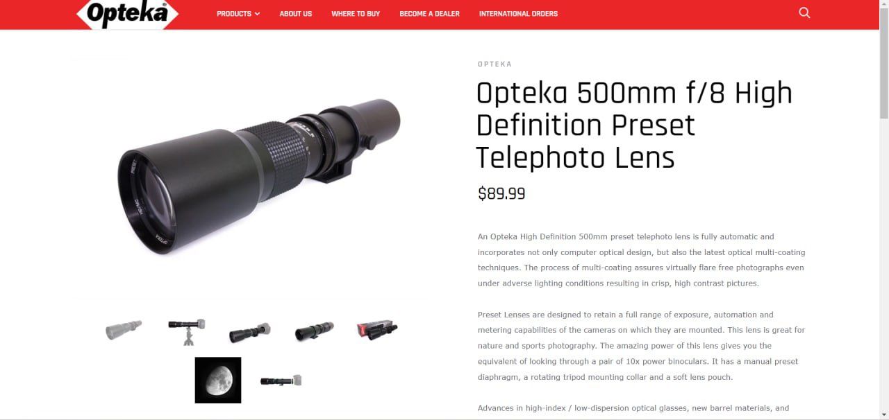 Телеобъектив высокой четкости Opteka 500mm F/8