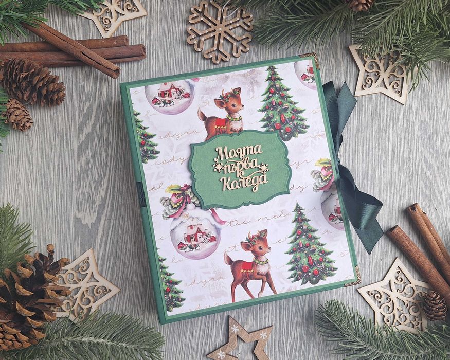 Мини коледен, скрапбук албум "Коледно еленче", ръчна изработка /47.3