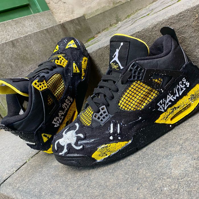 Jordan 4 retro yellow thunder custom made by flawless