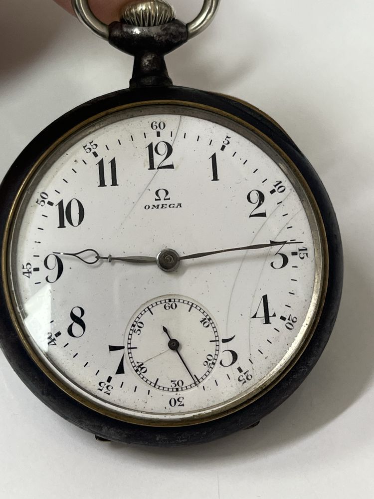 OMEGA Gunmetal джобен часовник с отворен лицев швейцарски 1900 г