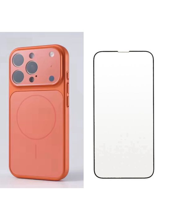 Husa Magsafe Orange + Folie Sticla Curbata - Iphone 13/14 PRO MAX
