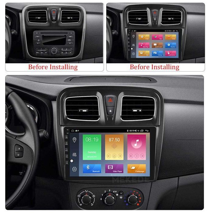 Navigatie Android 14 RENAULT DACIA LOGAN 2 1/8 Gb Waze CarPlay +CAMERA