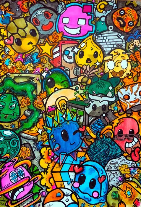 Desen handmade în stil cartoon / doodle – artă decorativă (format A3)