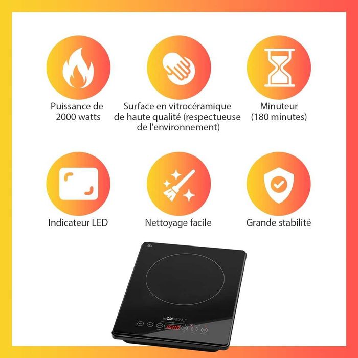 Индукционен котлон Clatronic 3569, Керамика,2000W,LED дисплей, 10 нивa