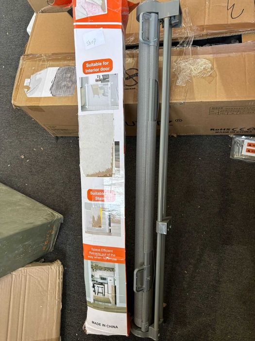 Barieră extensibilă, copii/animale, 0–150 cm, gri, retractabilă