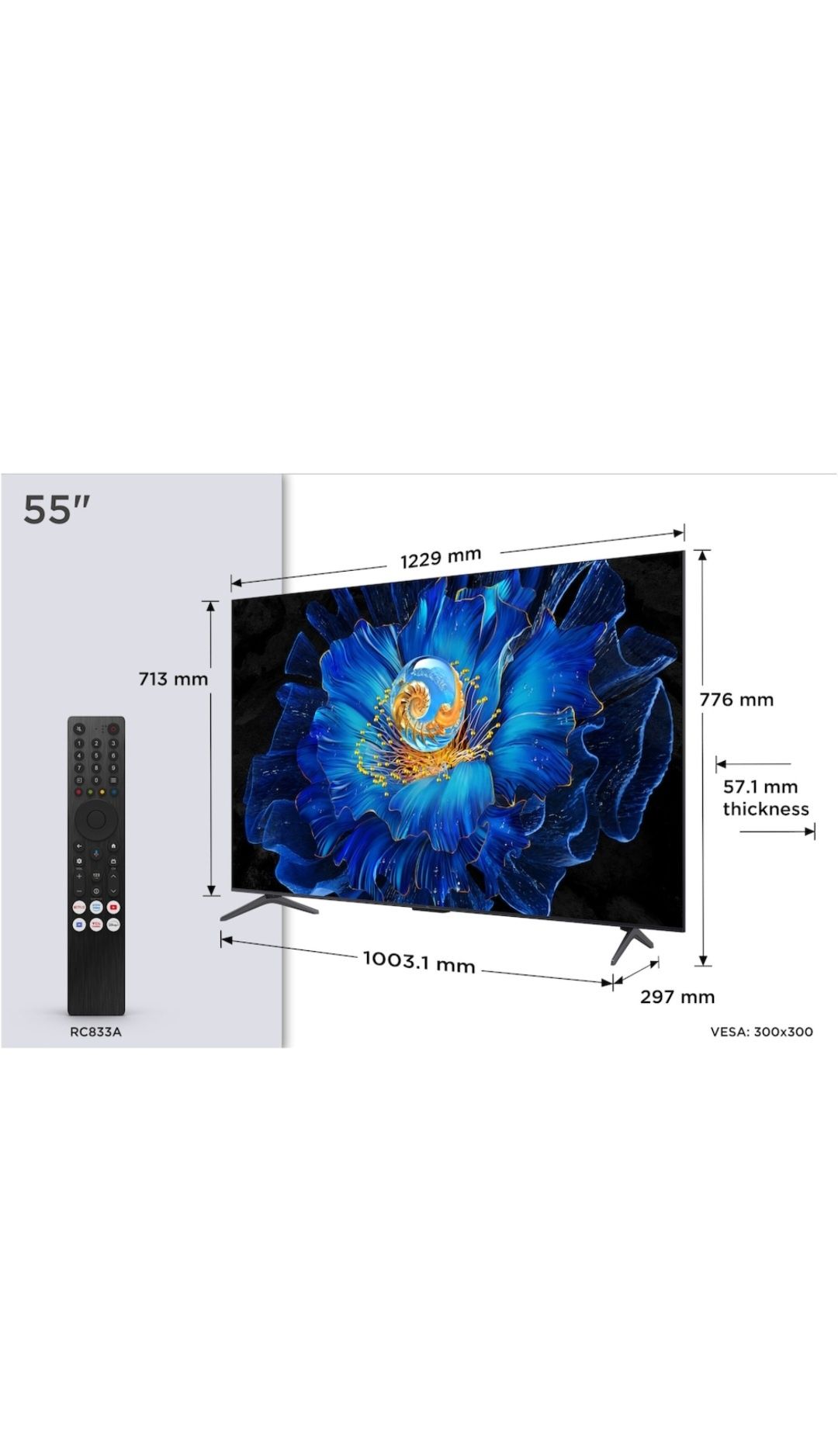 НОВ! Телевизор QLED TCL 55C6KS 4K Ultra HD Mini LED SMART GOOGLE 55"