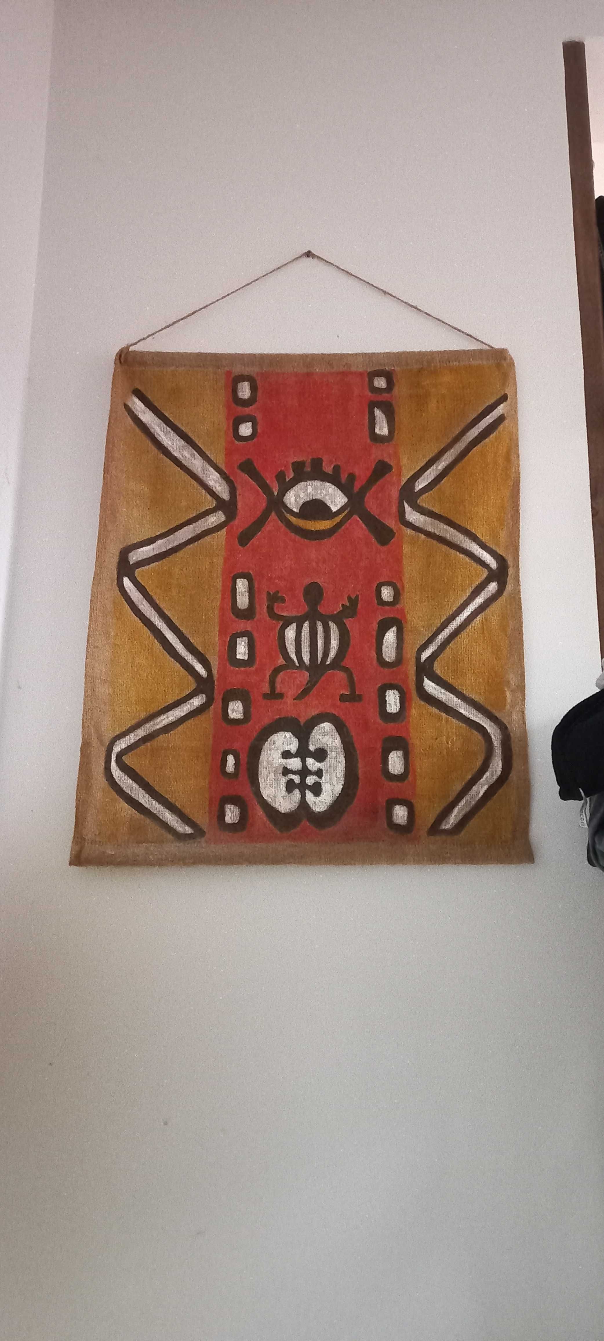 Pictura pe panza de iuta, unica, stil afro 90x70 cm