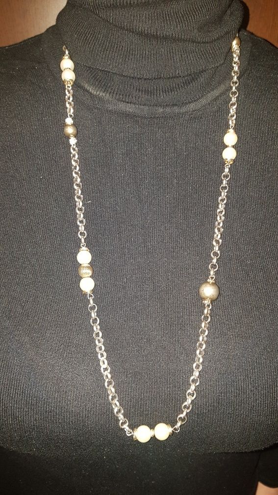 Superb colier dama,argint vechi,inserții aur,vintage,perle naturale