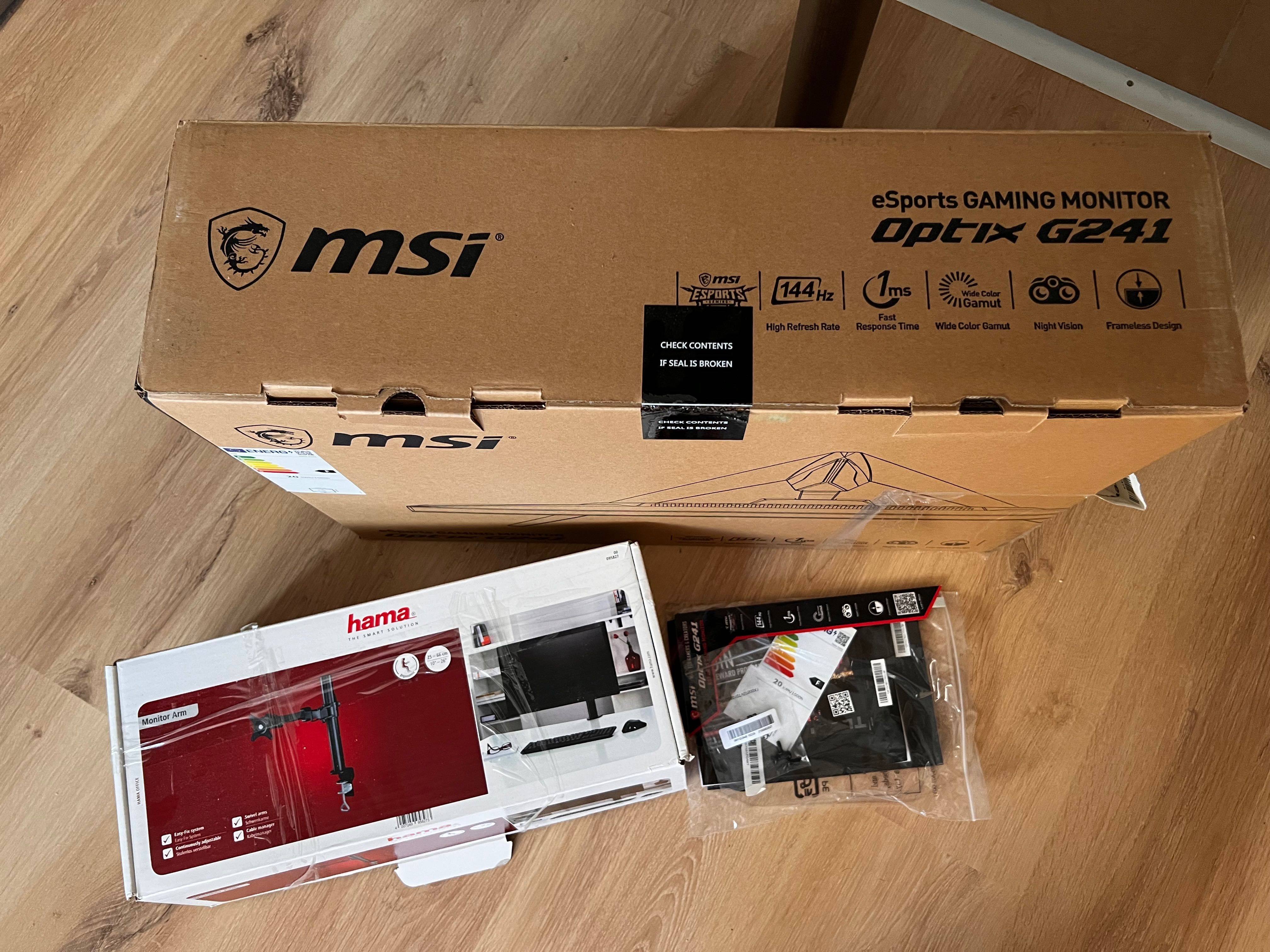 Геймърски монитор MSI Optix G241 23,8 144Hz + стойка Hama в подарък