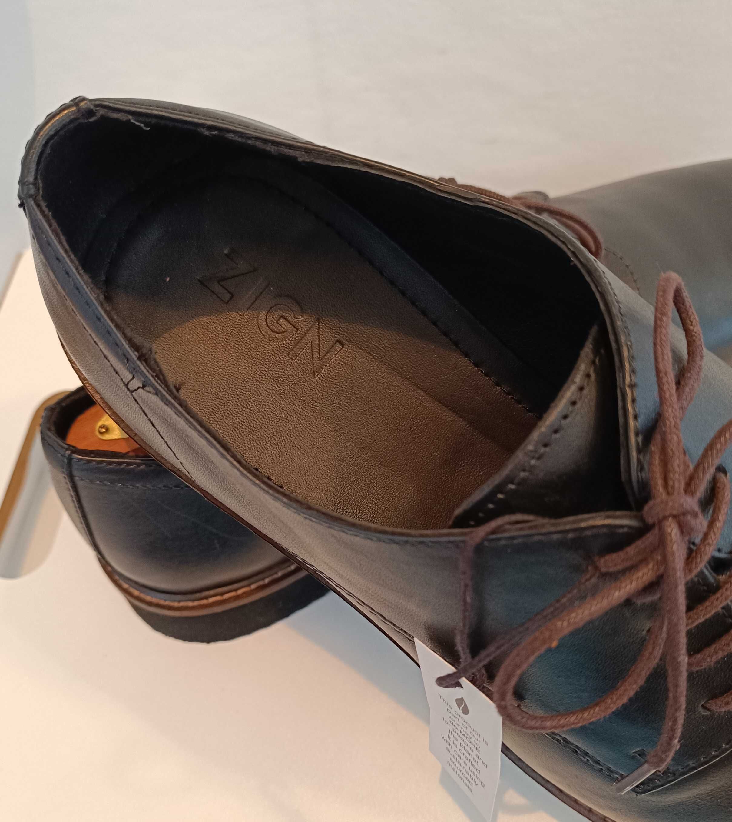 Pantofi derby 46 casual plain toe ZIGN London NOI piele naturala moale